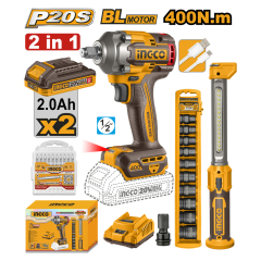 LLAVE IMPACTO INGCO INAL. 20V C/2 BATERIA 2 AH - 1 CARGADOR + 10 DADOS 1/2