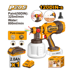 PISTOLA PINTAR INGCO INALAMBRICA 20V  800 ML C/1 BATERIA 2 AH Y 1 CARGADOR # CSGLI20042