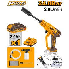 HIDROLAVADORA INGCO INALAM. 20V 24,8 BAR C/BAT + CARGADOR. CAUDAL 2.8L/MIN #CPWLI20362