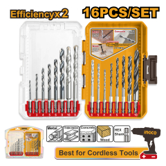 BROCA PARA METAL/MADERA Y MAMPOSTERIA INGCO JGO.16 PZAS #AKDL11608