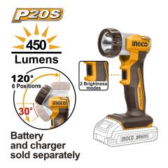 LINTERNA LED INGCO INALAMBRICA 20V S/BAT.S/CARGADOR # CWLI2058