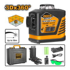 NIVEL LASER INGCO AUTONIVELANTE 3D  RAYO VERDE #  HLL255245(OF)
