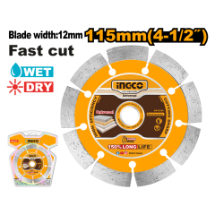 DISCO DIAMANTADO INGCO CORTE RÁPIDO EN SECO Y HÚMEDO 115MM (4 1/2