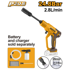 HIDROLAVADORA INGCO INALAMBRICA 20V 24,8 BAR S/ BATERIA- S/ CARGADOR CAUDAL 2.8L/MIN #CPWLI2036