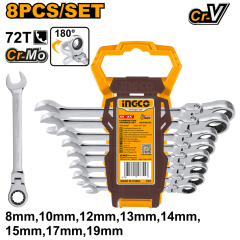 LLAVE PUNTA Y CORONA INGCO DE CHICHARRA ARTICULADA JGO.8 PZS. #HKSPAR1083