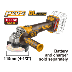 ESMERIL ANGULAR INGCO INALAM. 20V SIN BATERIA Y SIN CARGADOR # CAGLI27153 (C)