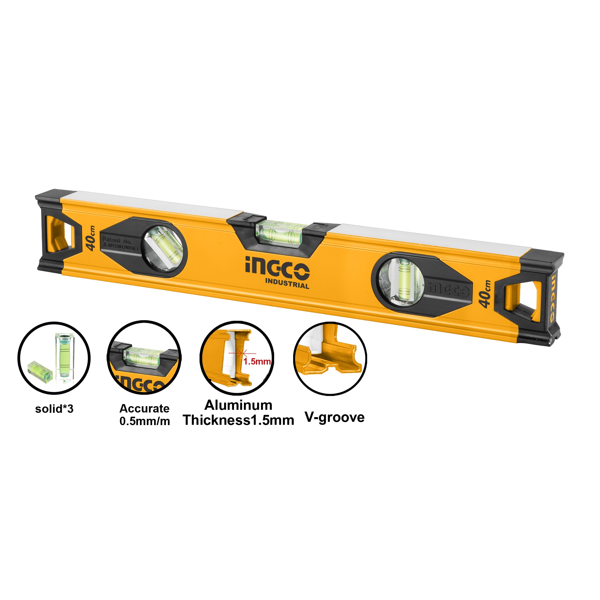 NIVEL INGCO ALUMINIO INDUSTRIAL 40  CM. TRES AGUAS  # HSL08040